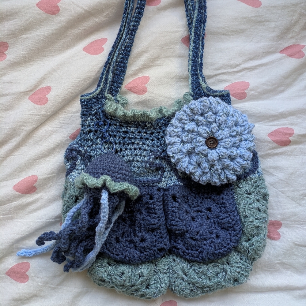 Handcrafted Blue Crochet Shoulder Bag